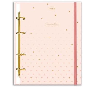 Imagem de Caderno Colegial Criativo Cadersil Argolado com Elástico Estampa Sweetly – 80 Folhas – Capa Dura Com Fichário Interno – Ideal para Escola ou Organização Pessoal.