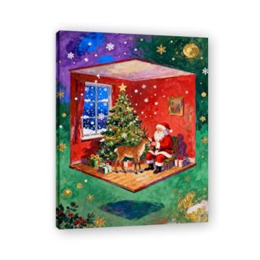 Imagem de NHLDZYH Pintura de Natal em tela, pinturas de Natal boneco de neve decoração de parede, presentes de decoração de Natal. (pinturas 15). 60 x 80 cm moldura interna