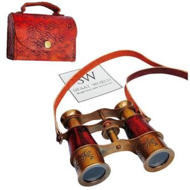 Imagem de Binóculos SIFAAT WORLD em latão antigo 8x20 em couro vermelho 250g