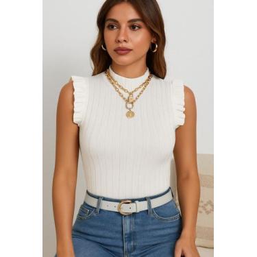 Imagem de Blusa regata manga babado canelado justo moda feminina tricot - FIOREL