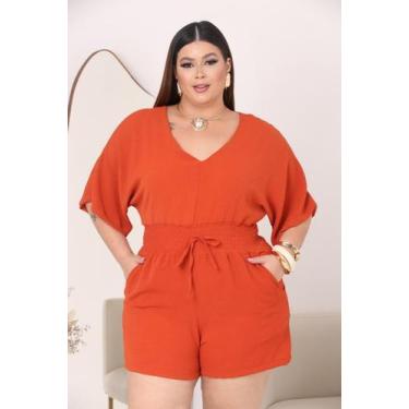 Imagem de Macaquinho Plus Size com Mangas Morcego e Detalhe Lastex na Cintura - 