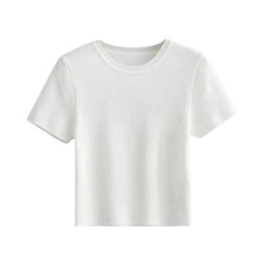 Imagem de Suéter Feminino de Malha Listrada Vintage - Gola Redonda e Manga Curta