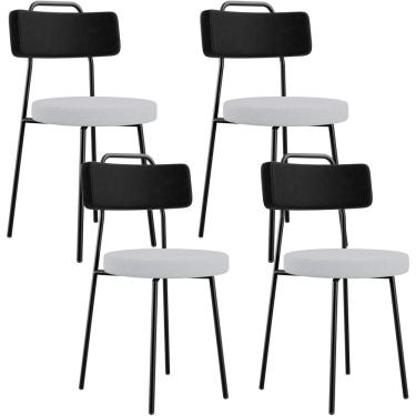 Imagem de Kit 04 Cadeiras Decorativa Estofada Sala Jantar Barcelona L02 Couríssimo Preto Linho Cinza - Lyam