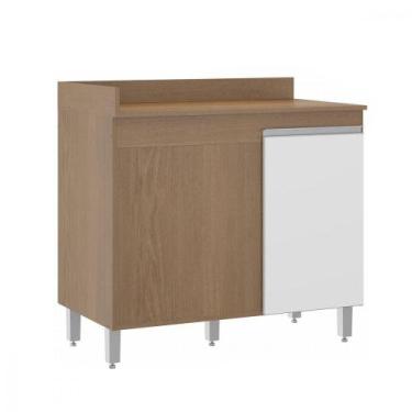 Imagem de Balcão Canto Reto Para Cozinha Modulada Mdp Menu Móveis Avelã Branco