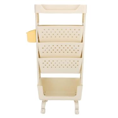 Imagem de Pssopp Carrinho de Livro Rolante de 5 Camadas, Carrinho Organizador de Pasta de Arquivo Móvel Multifuncional Com Rodízios Com Trava para Livros de Organização de Escritório Doméstico (Creme Branco)