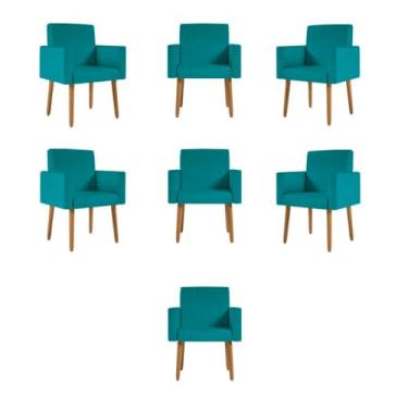 Imagem de Kit 07 Cadeiras Poltronas Decorativa - Escritório - Recepção Cor:azul Turquesa