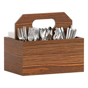 Imagem de Megidok Organizador de talheres com alça, organizador de utensílios, organizador de talheres, suporte de utensílios de bancada de madeira para festa, cozinha, quarto, escritório, banheiro