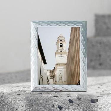 Imagem de Porta-retrato com padrão de diamante gracioso para mesa e parede, suporte de fotos moderno para decoração de casa (prata 15 x 20 cm)