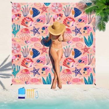 Imagem de Cobertor de praia impermeável, à prova de areia, grande, 198 x 203 cm, adequado para 1 a 5 adultos, leve, grande, impermeável, à prova de areia, tapete de piquenique para praia, viagem, acampamento