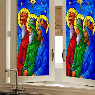 Imagem de HOMETITUTE Película de privacidade para janela Three Wise Men vitral decorativo religioso adesivo de vidro aderente para casa, escritório, banheiro, quarto, sala de estar, 17,7 x 39,3 polegadas