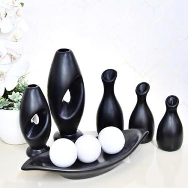 Imagem de Kit 9 Jarros Decorados Trio Vaso Ceramica Enfeite Centro Mesa Sala Enfeite Casa Rack Aparador Nicho Jarros Decorativos Para Sala(PRETO BRANCO LISO 9PÇS)