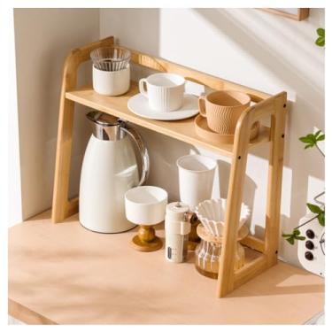 Imagem de Chxzkeyima Organizador de estação de café, suporte de caneca de bambu, suporte de bancada, suporte de matcha, prateleira de balcão de cozinha, expositor de copos (Cáqui)