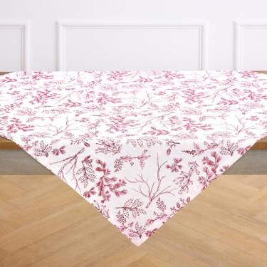 Imagem de Solino Home Toalha de mesa de Natal 100% linho puro 132 x 132 cm - toalha de mesa vermelha/branca - feita à mão e lavável na máquina - Estampa de floresta de inverno