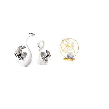 Imagem de Fenteer Estatuetas de Cisne E Estátua de Folha, Escultura de Ferro para Sala de Estar, Mesa Central, Estante, Escritório, Quarto, Inauguração de Casa, Present