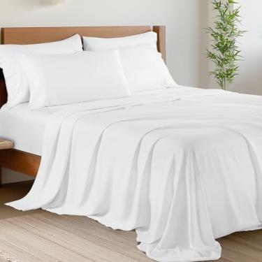 Imagem de Shilucheng Conjunto de lençóis de cama de bambu California King Size 6 peças, 1800 fios, bolsos profundos de 40,6 cm, fresco, ecológico, macio e confortável (Cal King, branco)
