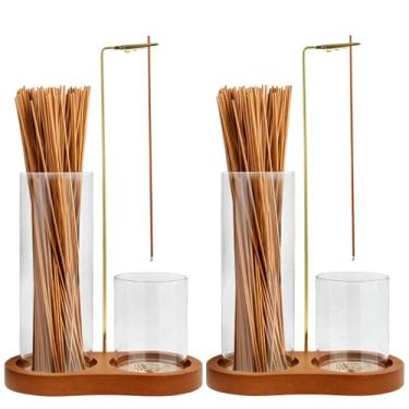 Imagem de Suporte de incenso para palitos de madeira 2 em 1, suporte de incenso de vidro com coletor de cinzas e suporte de queimador de incenso para meditação, ioga, spa, decoração de quarto (2 unidades)
