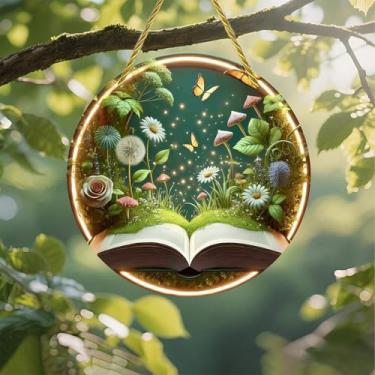 Imagem de Apanhador solar de acrílico colorido, livro emergente de jardim de fantasia, 18 cm, decoração de arte de parede com design de vitral impresso, ideia de presente e ornamento de jardim, uso interno e