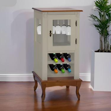 Imagem de Adega Rústica 1 Porta Com Espaço Para Até 8 Garrafas Com Pés Luiz Xv - Verde Chá Com Tampo E Base Imbuia Glazer