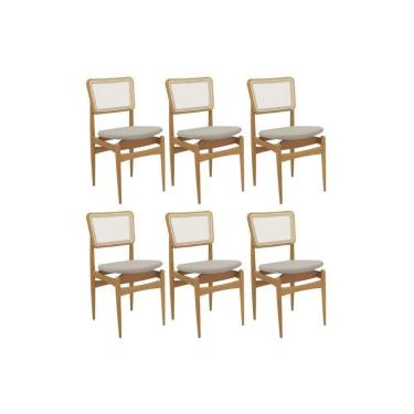 Imagem de Cadeira Sala De Jantar Stela 1cmm013ca Premium Madeira Maciça Kit 6 Un Carvalho-linho Bege Caqui-tela Bege - Kappesberg