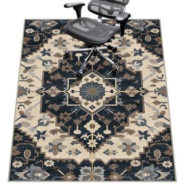 Imagem de Tapete de cadeira para piso de madeira, 122 cm x 152 cm, tapete embaixo da mesa para cadeira de computador com rodinhas e piso baixo, protetor de piso antiderrapante para escritório doméstico retrô