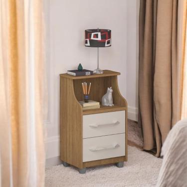Imagem de Mesa De Cabeceira Com 02 Gavetas Quebéc Freijó E Off White