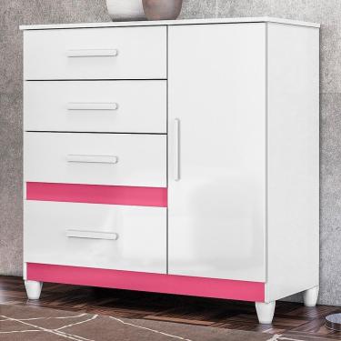 Imagem de Cômoda Sapateira Vênus 1 Porta E 4 Gavetas Flex Com Pés - Moval Branco/rosa