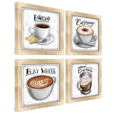 Imagem de Quadro Decorativo Café Expresso Padaria Cozinha 12X12Cm 2 Título Moldura Carvalho