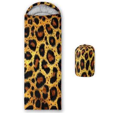 Imagem de QOOMO Sacos de dormir de acampamento com estampa de leopardo, clima quente e frio, leve, sacos de dormir à prova d'água para adultos e crianças, viagens e ao ar livre, equipamentos de acampamento