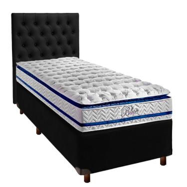 Imagem de Conjunto Cama Box Preto Solteiro + Colchão Molas Ensacadas Blue Paropas + Cabeceira