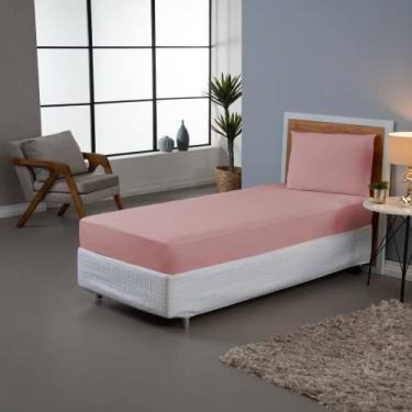 Imagem de Lençol Solteiro Dia A Dia Jogo, Percal 180 Fios, Algodão e Poliéster, 2 Peças com Lençol com Elástico e Fronha, Design Liso, Moderno (Rosê)