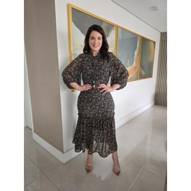 Imagem de Vestido longo mercia em chiffon - VALERIA ALVES, Preto, G