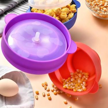 Imagem de 1 máquina de fazer pipoca dobrável para micro-ondas, pipoqueira de silicone com tampa, recipiente de pipoca que economiza espaço, para uso em viagem em casa (roxo)