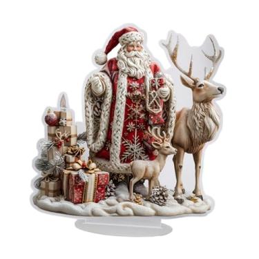 Imagem de Fenteer Placa decorativa de acrílico 2D com Papai Noel, centro de mesa, enfeite natalino, ornamento de mesa para armário, escrivaninha ou café, Style a