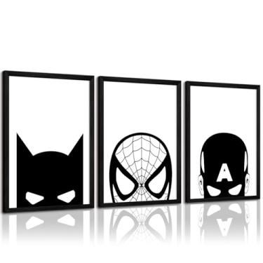 Imagem de Arte de parede em tela de super-herói Homem-Aranha, preto e branco, pôsteres de super-heróis, imagens do Homem-Aranha, pintura de parede, pôster de super-herói para sala de estar, quarto, 30,5 x 40,6