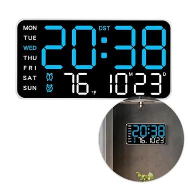 Imagem de Relógio Digital Parede e Mesa Temperatura Humidade Despertador Data Hora Led (Azul)