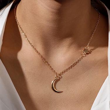 Imagem de Colar com pingente de estrela da lua, colar curto de clavícula, presente delicado para proteção e companheirismo de namorada, one size, Plástico Resina, Sem Pedra Preciosa