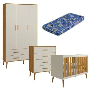 Imagem de Quarto De Bebê Isis 3 Portas Com Gaveteiro Areia Acetinado Savana E Co