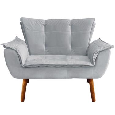 Imagem de Poltrona Puff E Namoradeira Pés Palito Charger Veludo Cinza