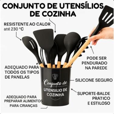 Imagem de Kit Completo 12 Utensílios Cozinha Silicone Bamboo - FACILITA