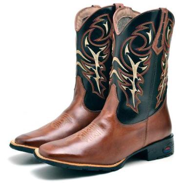 Imagem de Bota Texana Couro Krn Shoes Com Salto Quadrado Costura Reforçada Sola 