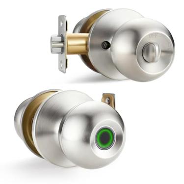 Imagem de hiencetec Maçaneta de porta com impressão digital, fechadura biométrica com trava automática, modo de passagem, bateria recarregável, maçaneta de porta de entrada com impressão digital para quarto