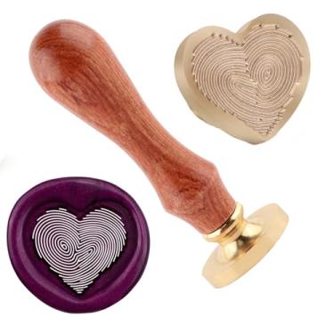 Imagem de Carimbo de selo de cera Love Fingerprints de cobre vintage destacável carimbo de latão e um padrão de cabo de madeira Carta de cabeça cartão de convite de presente de casamento pacote de férias