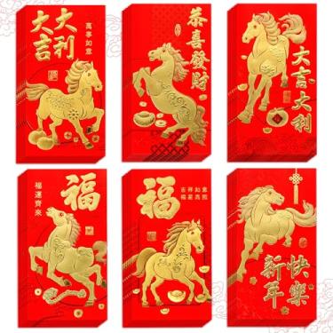Imagem de Envelopes vermelhos de ano novo chinês, envelopes vermelhos de 36 peças, envelope vermelho de ano de cavalo 2026, Hong Bao, envelope de dinheiro da sorte, pacote de bolso vermelho para festa de ano