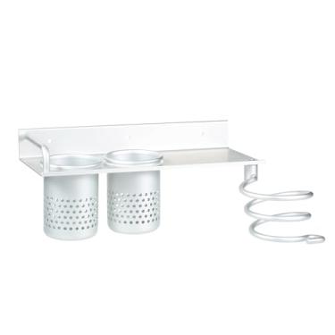 Imagem de Multi-uso de alumínio suporte plano rack organizador de armazenamento montagem na parede secador de cabelo banheiro com 2 copos
