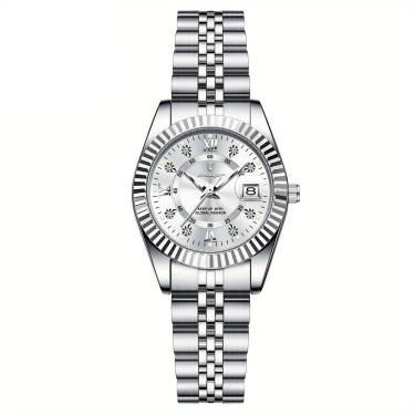 Imagem de Relógio Feminino Elegante Com Strass Em Aço Inoxidável De Quartzo Casual Branco Prateado