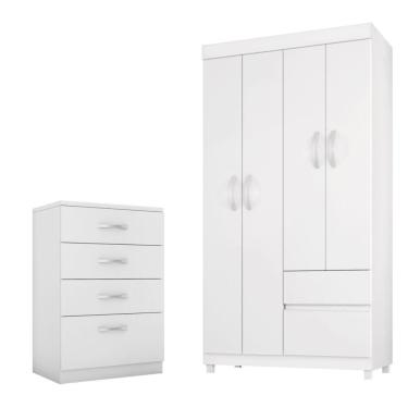 Imagem de Conjunto Quarto Guarda Roupa E Comoda Vicenza Branco Rosa