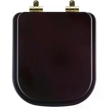 Imagem de Assento Sanitário Poliéster Soft Close Piano Marrom Fosco Para Vaso Deca Com Ferragem Dourada