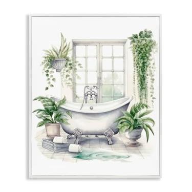 Imagem de Stupell Industries Arte giclée emoldurada branca para banheira e janela, verde exuberante, design por Lettered and Lined, 20 x 16