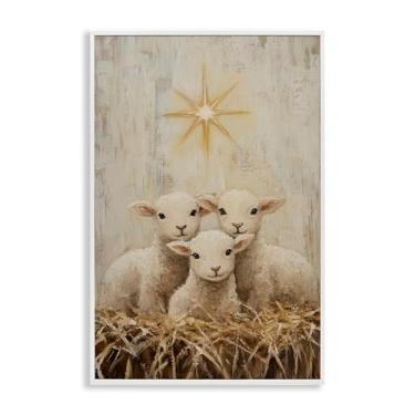 Imagem de Stupell Industries Christmas Lambs Trio Arte giclée emoldurada branca, design por Petal Prints Design, 61 x 40 cm