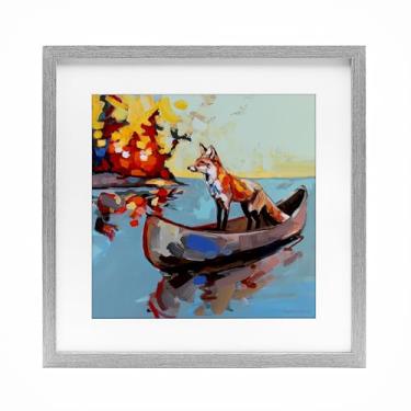 Imagem de Stupell Industries Impressão emoldurada branca Fox's Voyage on Canoe Under Glass, design de Adam Swanson, 13 x 13